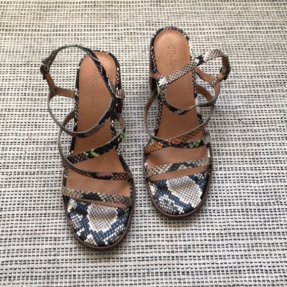 Madewell Shoes - Madewell Strappy Heeled Snake Print Sandals